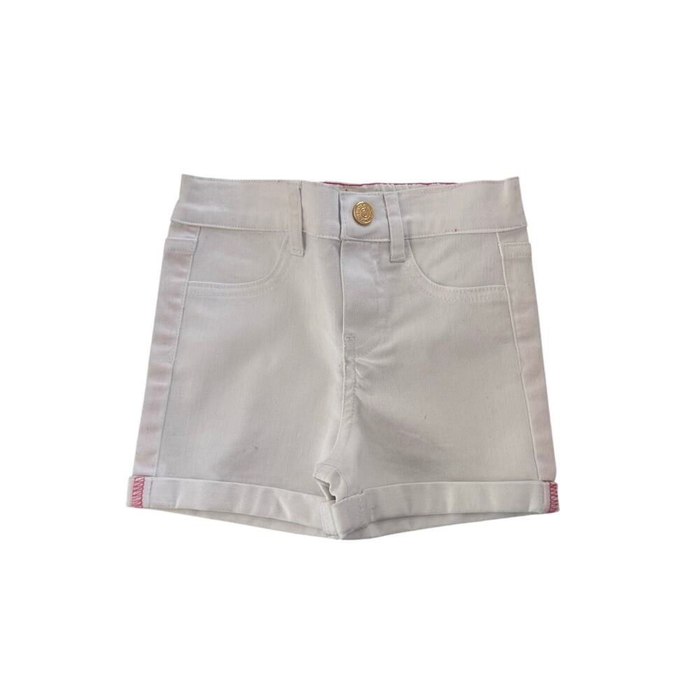 Kate Spade Girls White Denim Shorts Size 4 Pink Stitching on Cuff